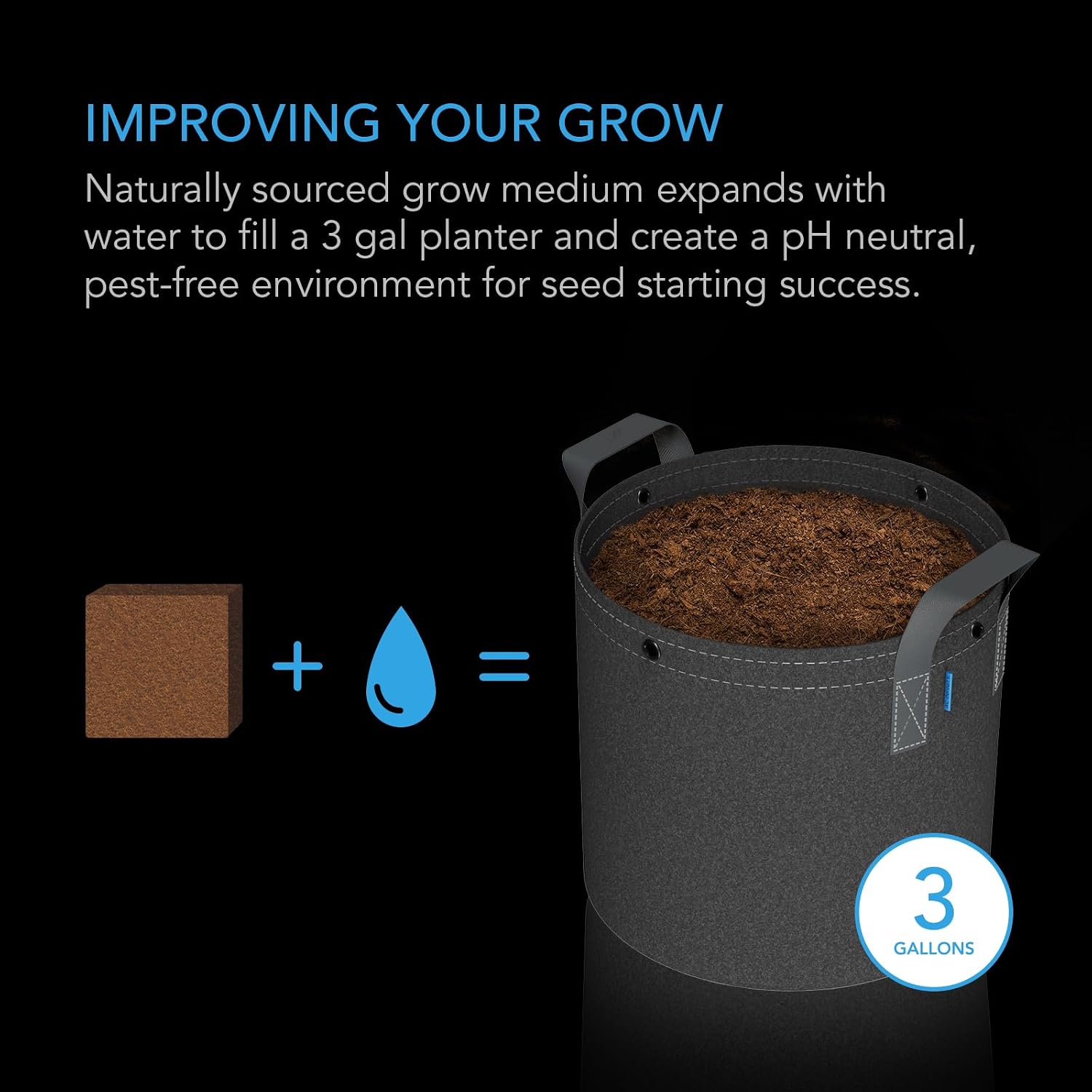 AC Infinity Instant Potting Mix, 2 lb. Premium Buffered Coco Coir Brick | Coconut Compost as Potting Soil Omri Listed, Low EC and pH Balance for Hydroponics Plant Growing and Propagation