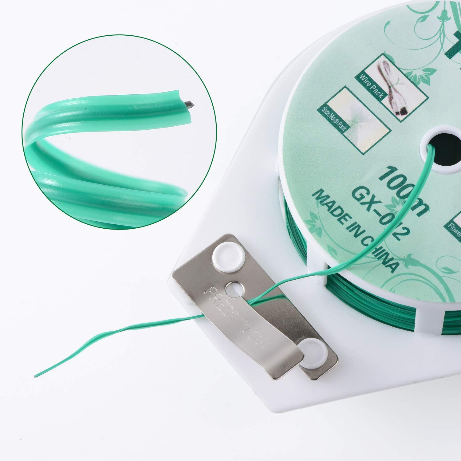 YDSL 328ft (100m) Twist Ties, Green Garden Plant Ties with Cutter for Gardening and Office Organization, Home