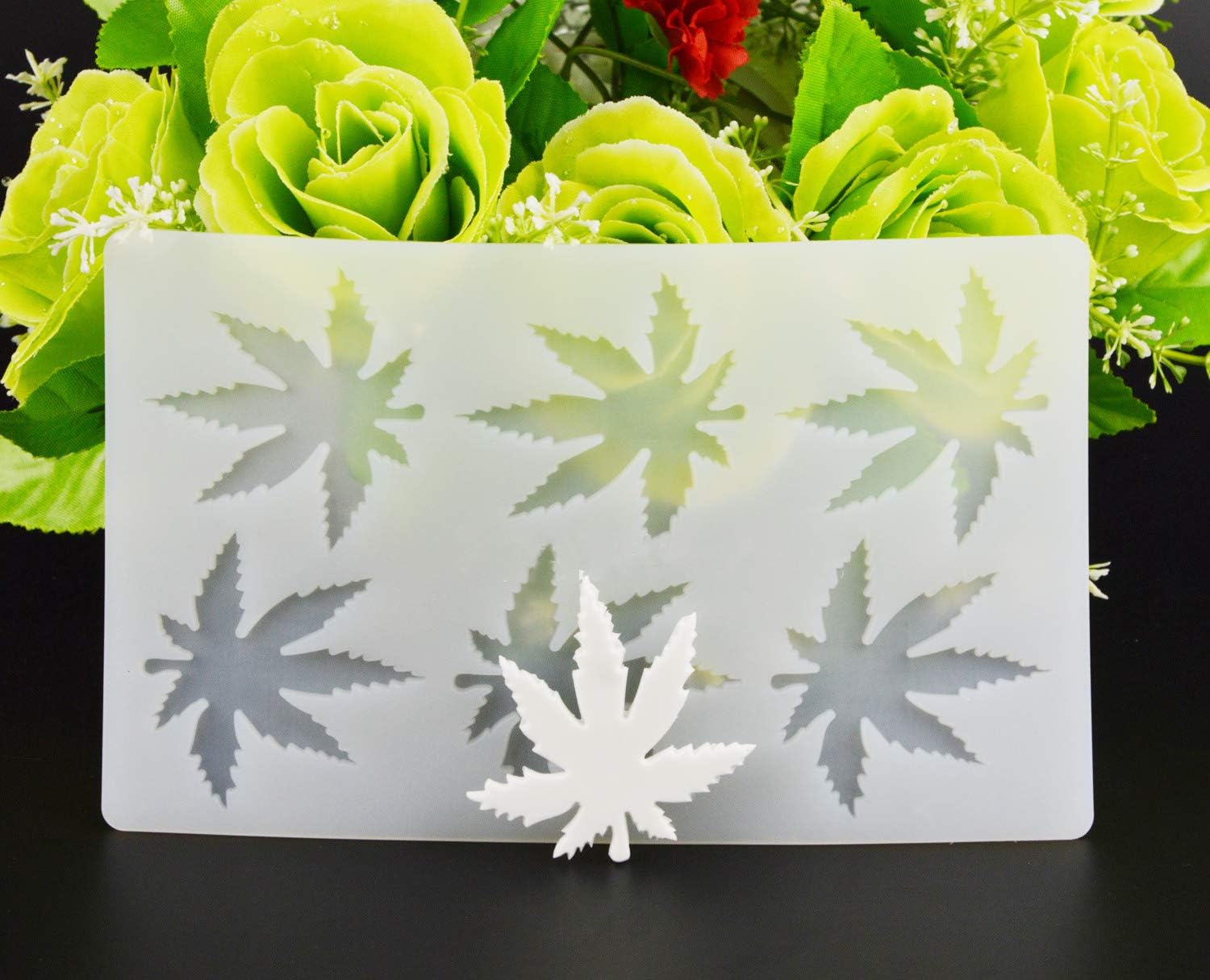 (THIN and SHALLOW) Marijuana Leaf Embossed Fondant Maple Silicone Mold for Chocolate Candy Gum Paste Polymer Clay Resin Kitchen Baking Sugar Craft Cake Cupcake Decorating Tools