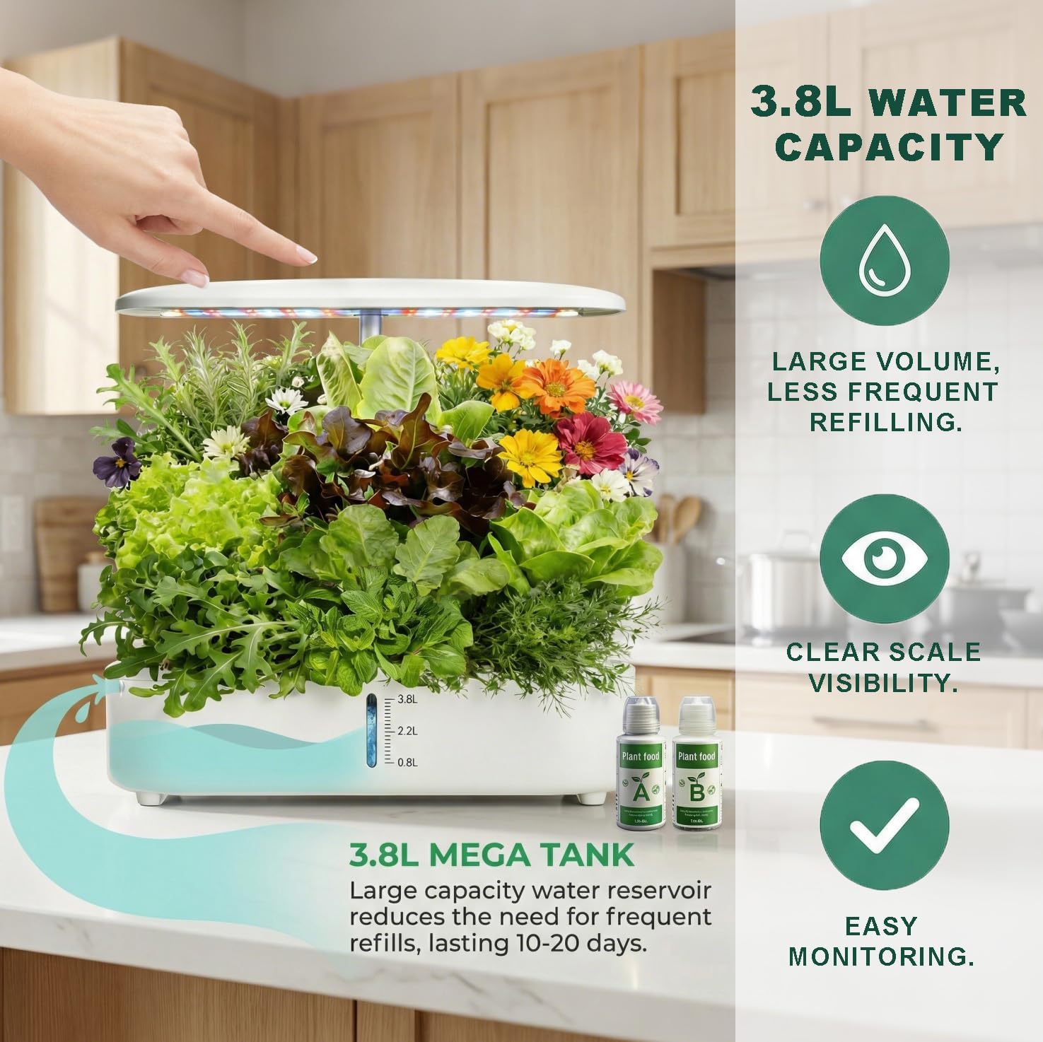 Hydroponics Growing System Kit, Soil-Free Indoor Herbs Garden, 12 Pods Plant Growth Equipment with 24W Full Spectrum LED Grow Light, Smart Silent Cycle Water Pump, 3.8L Tank for Gardening