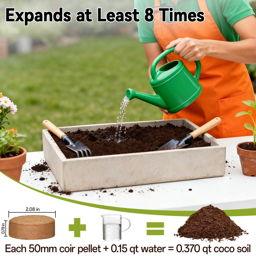100 Pack 30mm Organic Coco Coir Pellets Seed Starter Soil | Low EC, pH Balance, Potting Soil Mix, Indoor Outdoor Plants, Herbs Houseplants Bonsai Vegetables Flowers