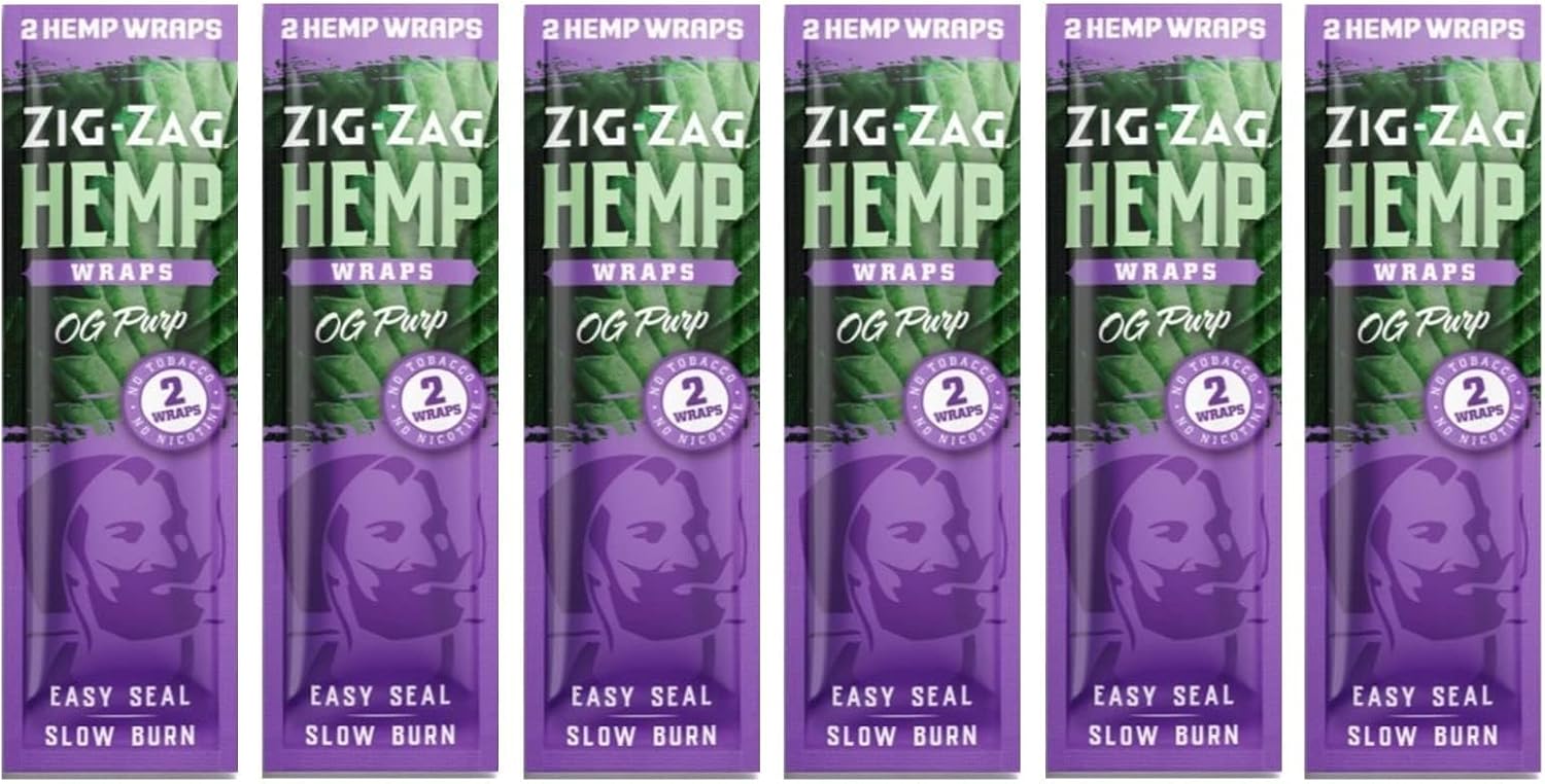 ZIG-ZAG Hemp Wraps Rolling Papers, Mellow Haze 6 pack | 2 sheets per pack, Slow Burn, Plant Based