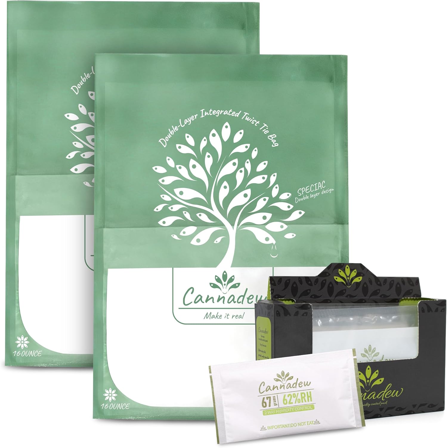 62% RH, 8g (15 Pack) Cannadew Humidity Packs Two-Way Humidity Control Pack - Moisture Absorbers & Hydration Packets for Curing and Storage