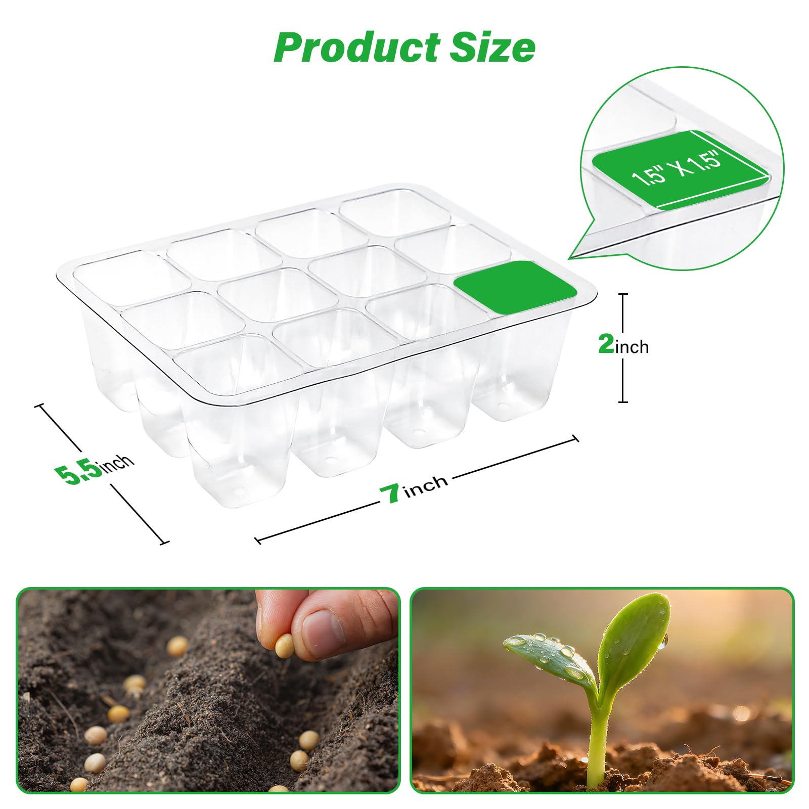 10-Pack Seed Starter Trays, Tall Dome, Base, 12-Cell Tray, Clear | 10 Seedling Kits with Tall Domes for Large Seed Starting. Adjustable Vents, Clear Trays & Heat Mat Compatibility, Indoor Use