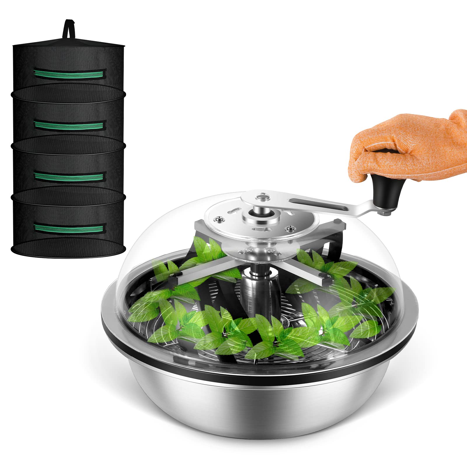 13 inch Leaf Bowl Trimmer, Bowl Trimmer with Switchable Stainless Steel Blades & Clear Visibility Dome, Hand Twist Spin Cutting Bud Trimmer for Buds, Flowers, Hydroponics Plants