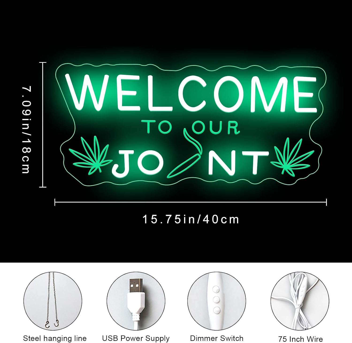 Welcome To Our Joint Neon Sign Marijuana Neon Light for Home Decor Cannabis Decor Marijuana Hemp Leaf Sign for Shop Open Smoker Gifts