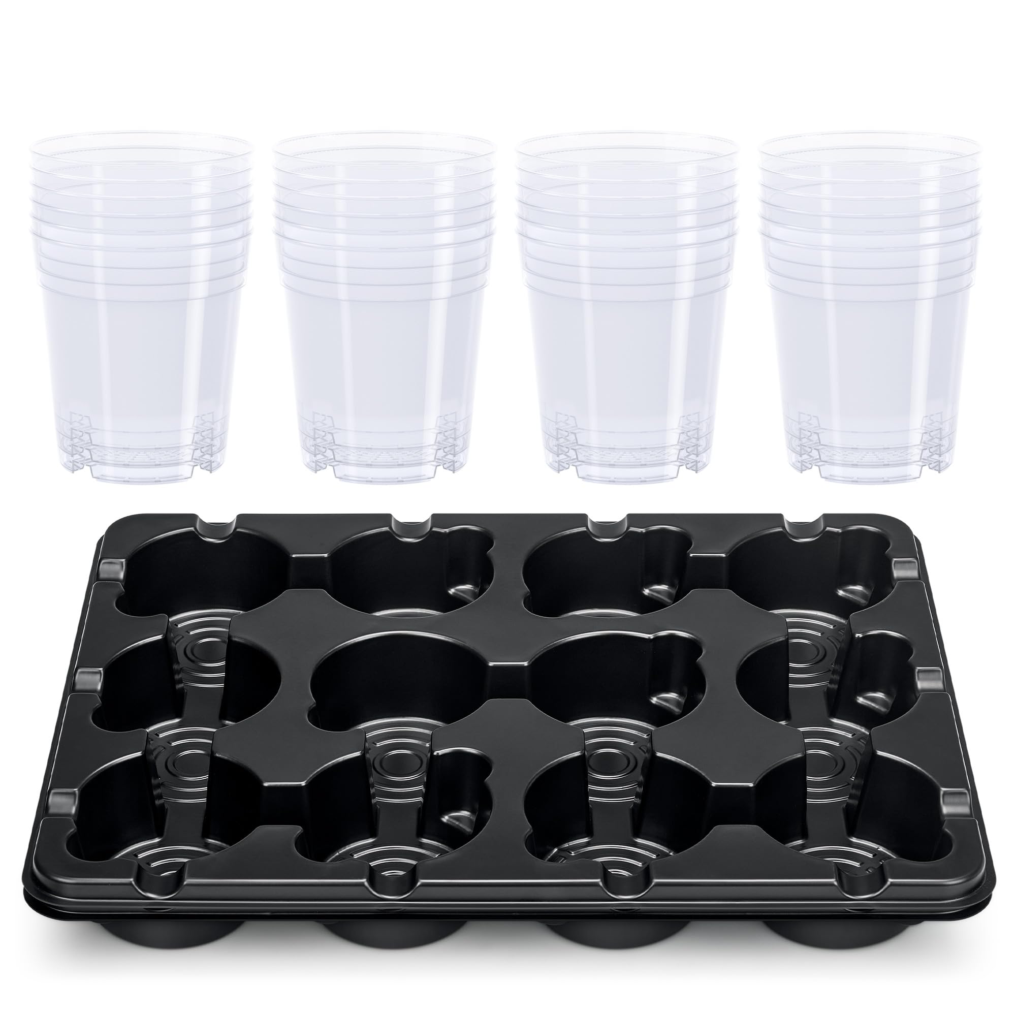 4 Pack 20 Cell Seed Starting Trays with 4 Vented Humidity Domes | Compatible with standard 3 inch nursery pots. Thick reusable trays have deep cells, raised bases and adjustable dome vents.