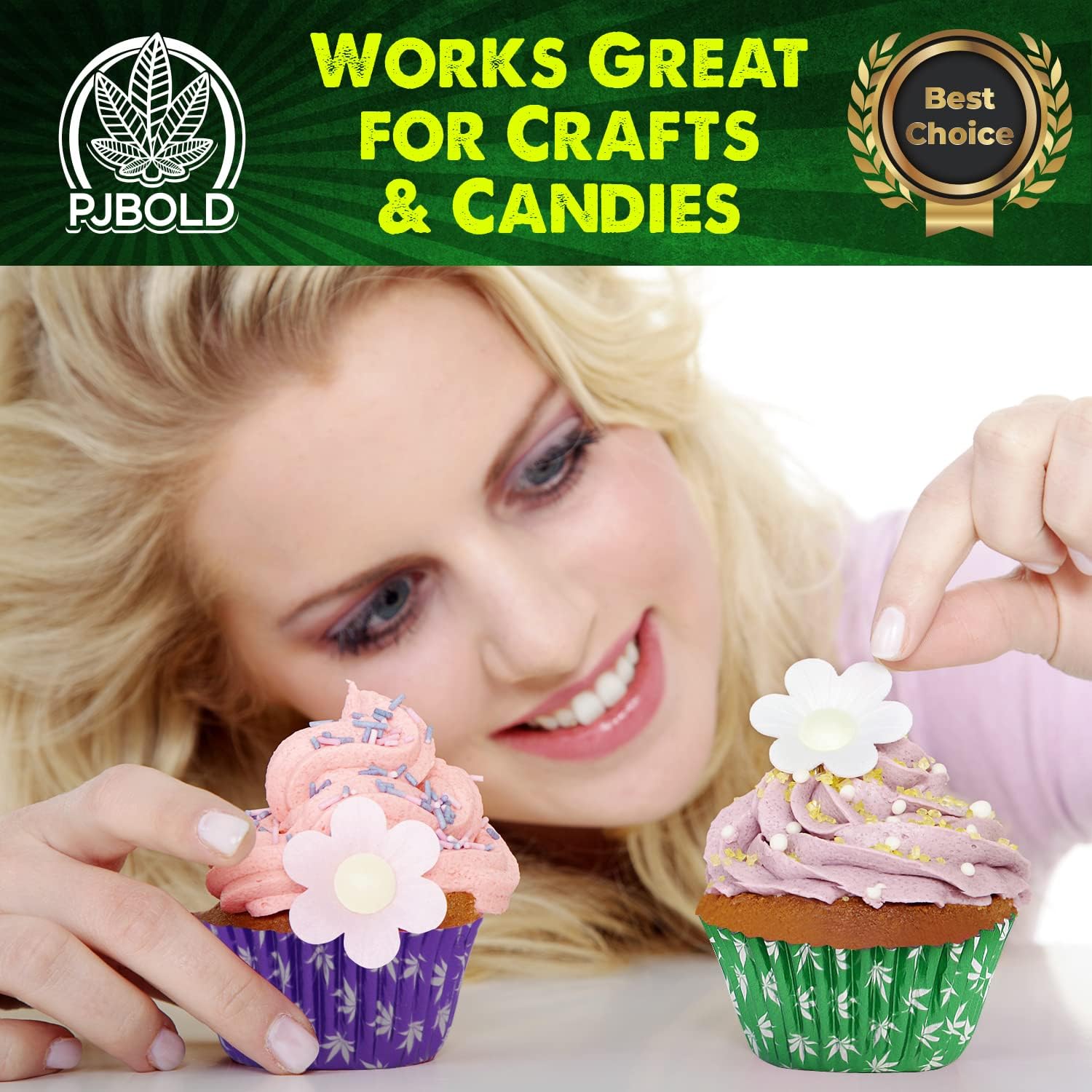 Green Foil Cupcake Liner with Marijuana Leaf Design