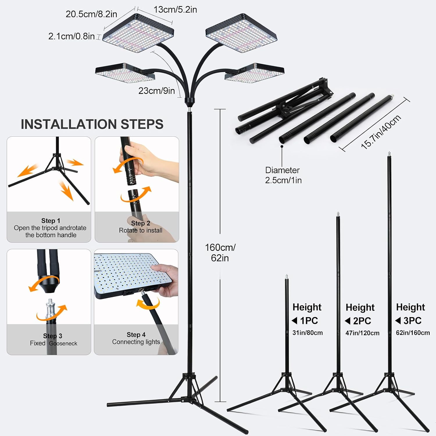 FECiDA Upgraded Stand Grow Lights for Tall House Plants, Indoor Bonsai Tree | 5-Mode 4/8/12/16/20 Hr Timer, 100 Watt Power Draw, 4x Brightness, New Stable Stand, 24"-76" Height Adjustable