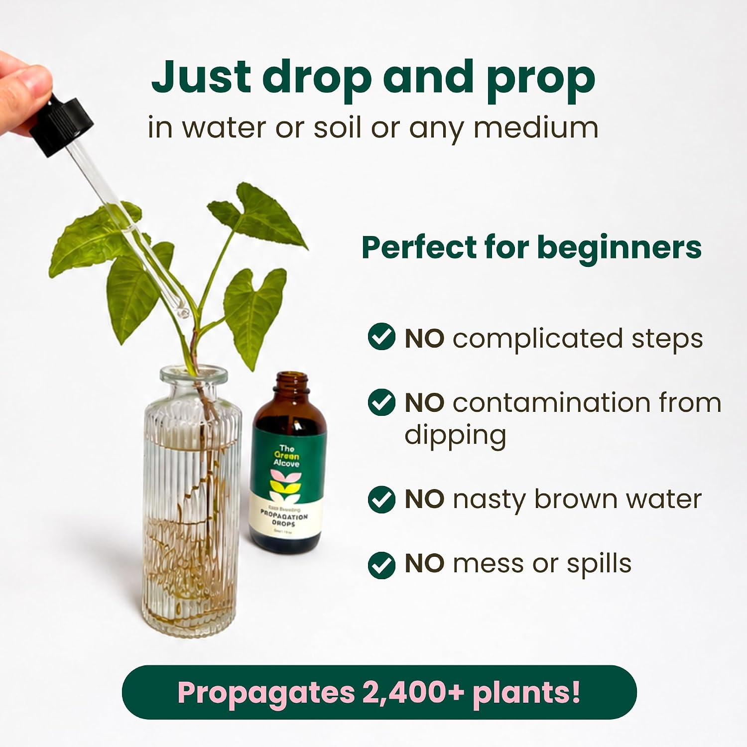 Propogation Drops by The Green Alcove | Rooting Hormone for Cuttings in Water and Soil, Includes 2 Types of Hormones and Added Vitamins for Root Growth (4 fl oz)