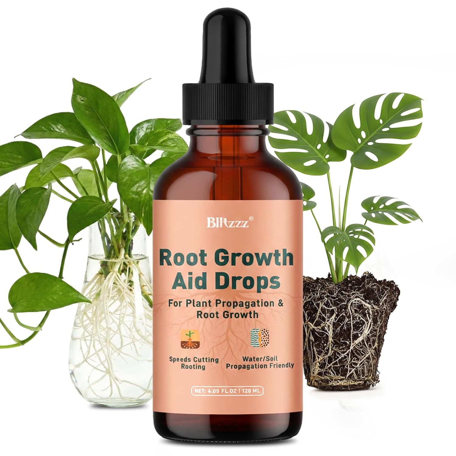 Root Drops - Liquid Rooting Hormone for Cuttings- Fast Growth Propagation Drops | Less Shock in Water/Soil/LECA/Moss | Fits Pothos, Monstera, Philodendron & All Houseplants (4 oz) (1)