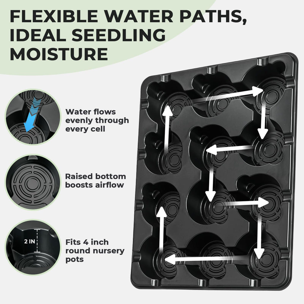 4 Pack 20 Cell Seed Starting Trays with 4 Vented Humidity Domes | Compatible with standard 3 inch nursery pots. Thick reusable trays have deep cells, raised bases and adjustable dome vents.