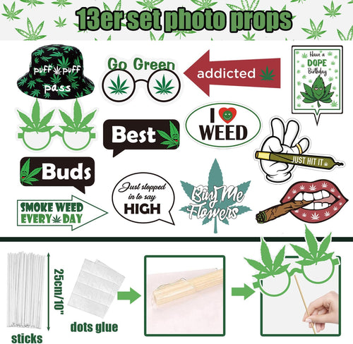 13 Pack Weed Theme Birthday Party Photo Booth Props for Pictures & Decorations Pot Leaves Cannabis Marijuana Hemp 420 Weed Party Decors for Adults Have a Dope 420 Birthday Party Supplies