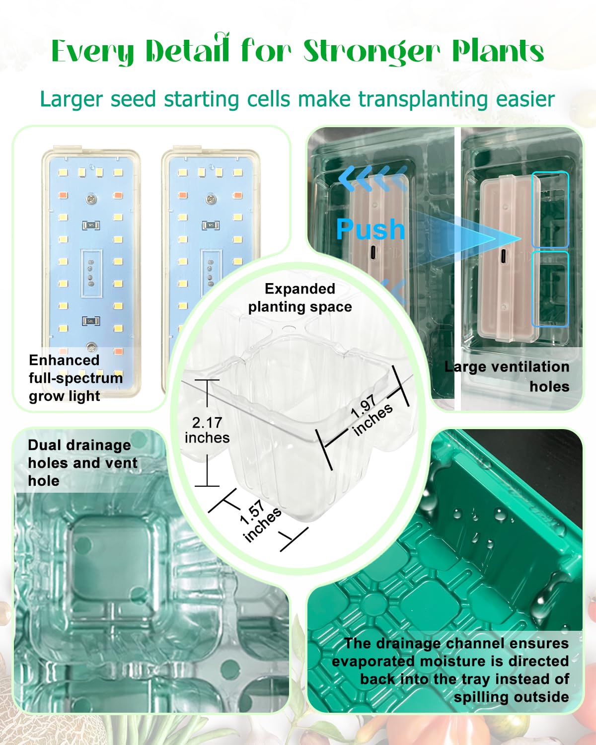 Seed Starter Tray with Grow Light (2x 24-LED), 2 Pack for Seed Starting | Seed Starter Kit with Humidity Domes and Timing Controller, Adjustable Brightness, Reusable Thicken Seedling Starter