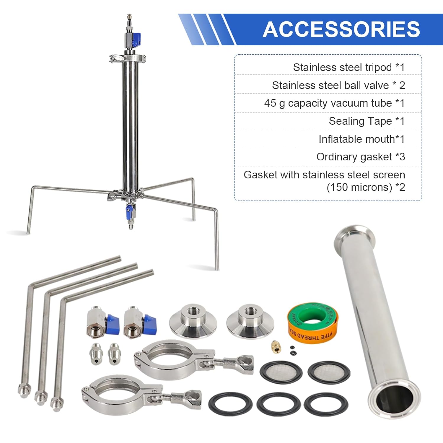Closed Loop Extractor, with Tripod and Pressure Pipe Extractor Kit for Extract from Plant Leaves, Stainless Steel Vacuum Chamber/Tube 45 Gram
