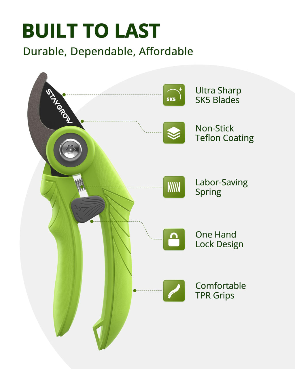 2pcs 6.5" Pruning Shears for Gardening Ultra Sharp Garden Scissors | Plant Snips for Precise Cuts, Stainless Steel Bonsai Clippers with Spring Loaded, Garden Shears (1pc Straight & 1pc Curved)