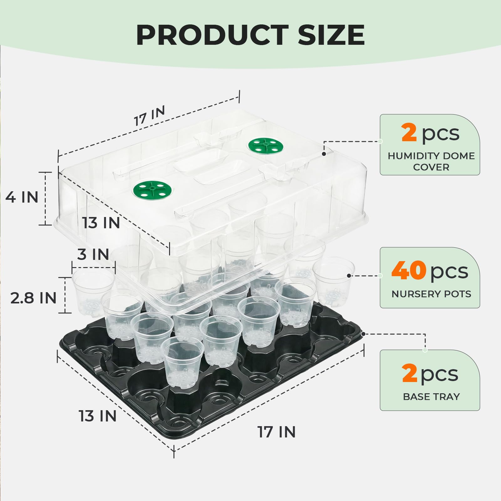 4 Pack 20 Cell Seed Starting Trays with 4 Vented Humidity Domes | Compatible with standard 3 inch nursery pots. Thick reusable trays have deep cells, raised bases and adjustable dome vents.