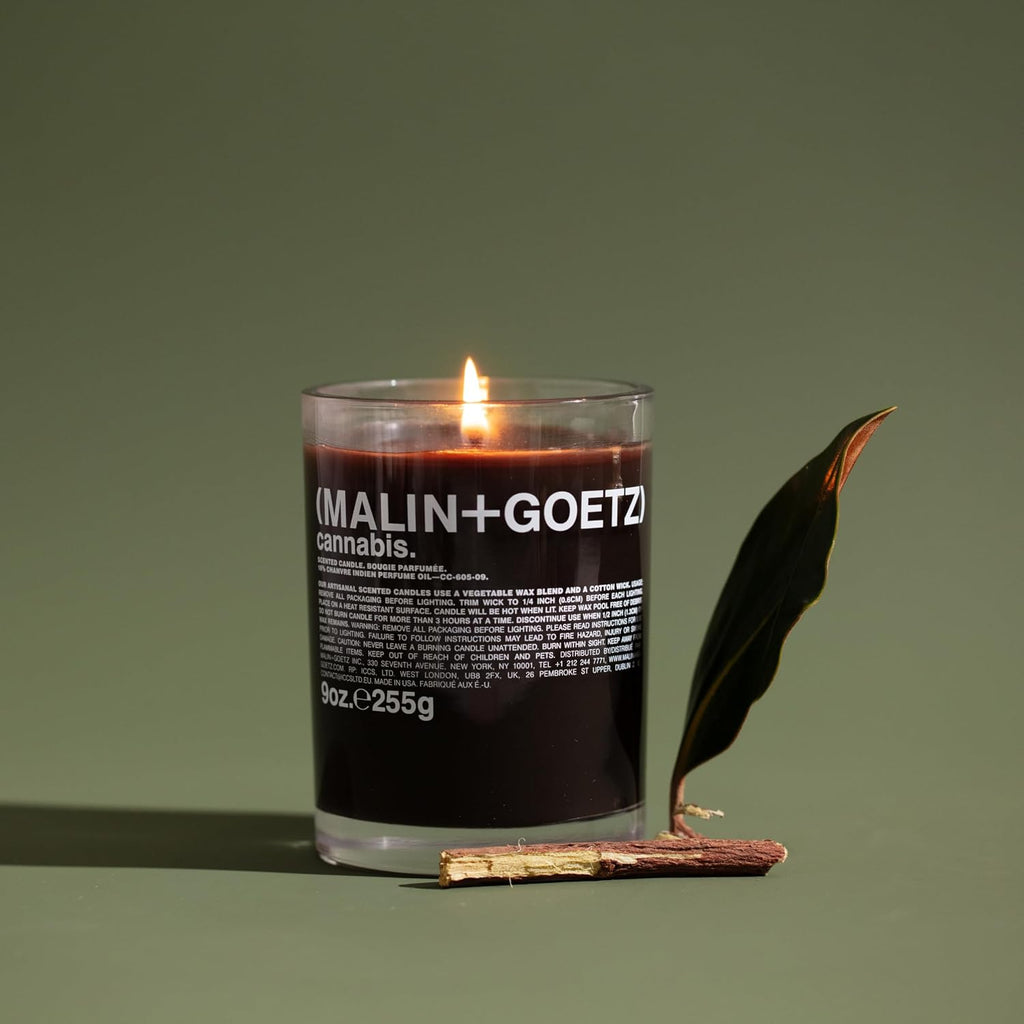 MALIN+GOETZ 9oz Scented Candle | Hand-Poured Soy Wax with Unique Fragrance Blends | Clean-Burning, Vegan & Cruelty-Free | Bergamot, Sage, Otto, Tomato, Strawberry, Cannabis, Dark Rum & Leather