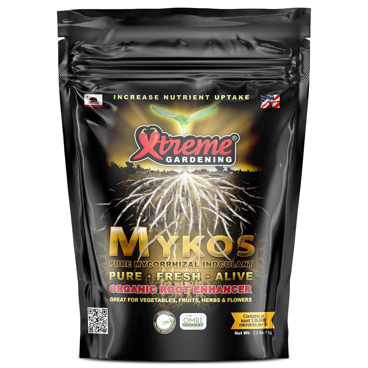 Xtreme Gardening Mykos Mycorrhizae for Plants- Granular Mycorrhizal Fungi Root Inoculant, OMRI Listed Organic Biofertilizer for Stronger Roots & Nutrient Uptake (2.2 lbs)