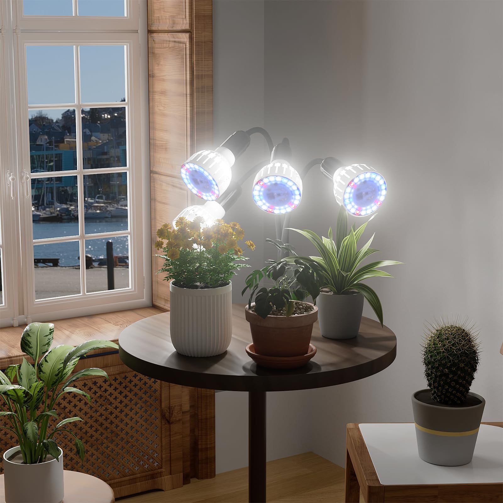 Grow Light,24W (160Watts Equiv) 5000K White Full Spectrum LED Growing Lamp Clip on Desk for Indoor Plants,Bulbs Replaceable & Non-dimmable (Black, 80Watts)