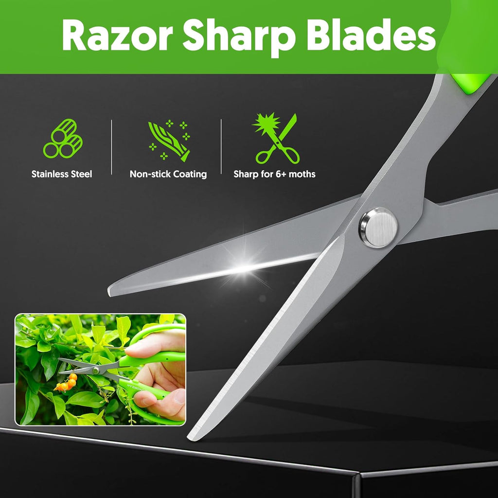 Garden Scissors, 6-in Curved Blade Pruning Shears, Non-Stick Coated Steel | Sharp Small Gardening Snips for Plants, Herbs, Flowers in Grow Tent and Hydroponics, Garden Trimming Tools, Easy to Clean