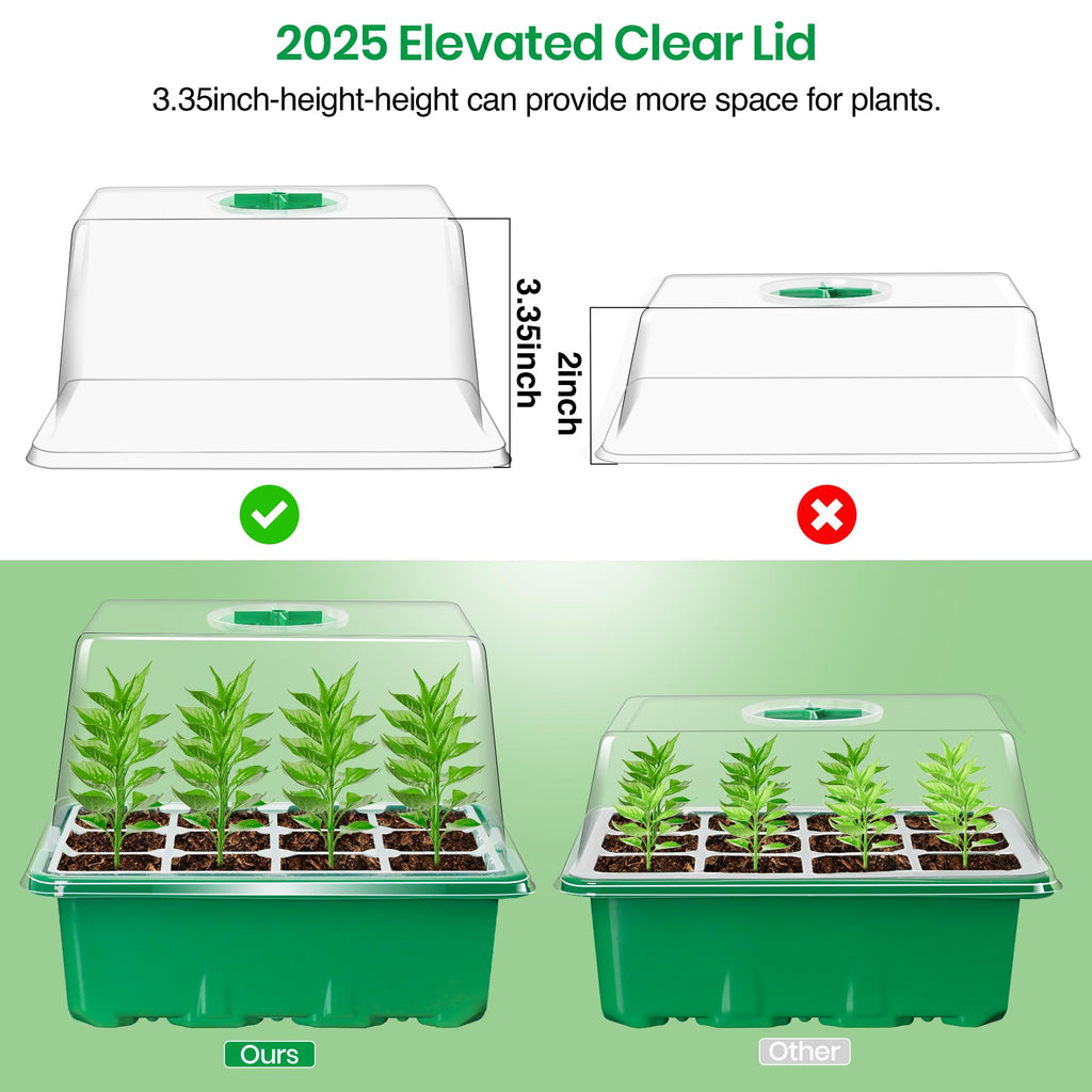 10-Pack Seed Starter Trays, Tall Dome, Base, 12-Cell Tray, Clear | 10 Seedling Kits with Tall Domes for Large Seed Starting. Adjustable Vents, Clear Trays & Heat Mat Compatibility, Indoor Use