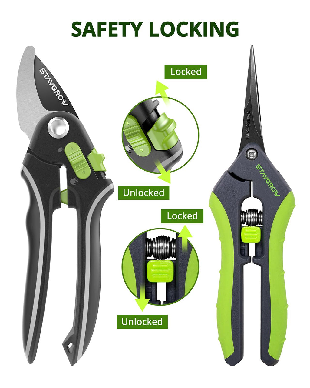 2pcs 6.5" Pruning Shears for Gardening Ultra Sharp Garden Scissors | Plant Snips for Precise Cuts, Stainless Steel Bonsai Clippers with Spring Loaded, Garden Shears (1pc Straight & 1pc Curved)