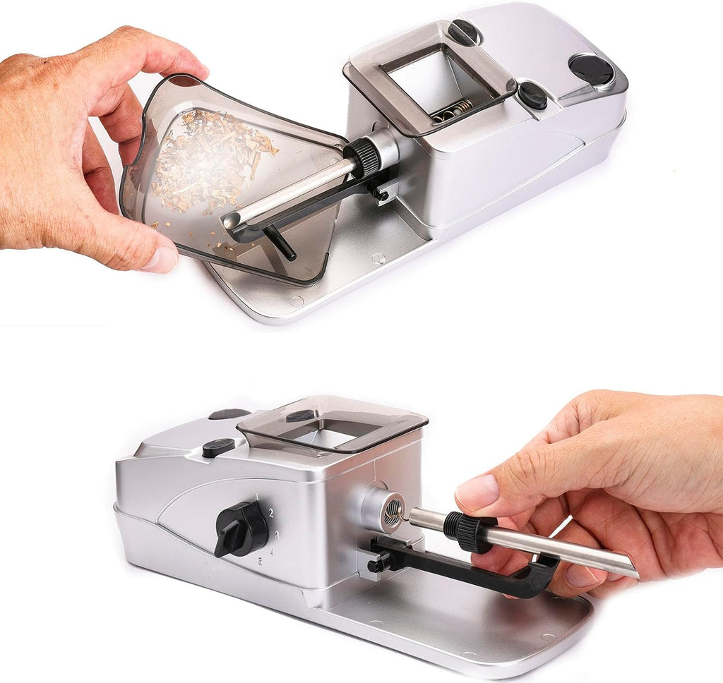 Electric Rolling Machine Set with Manual Herb Grinder and Pre-Roll Holder Case - Grind, Pack King Size Cones