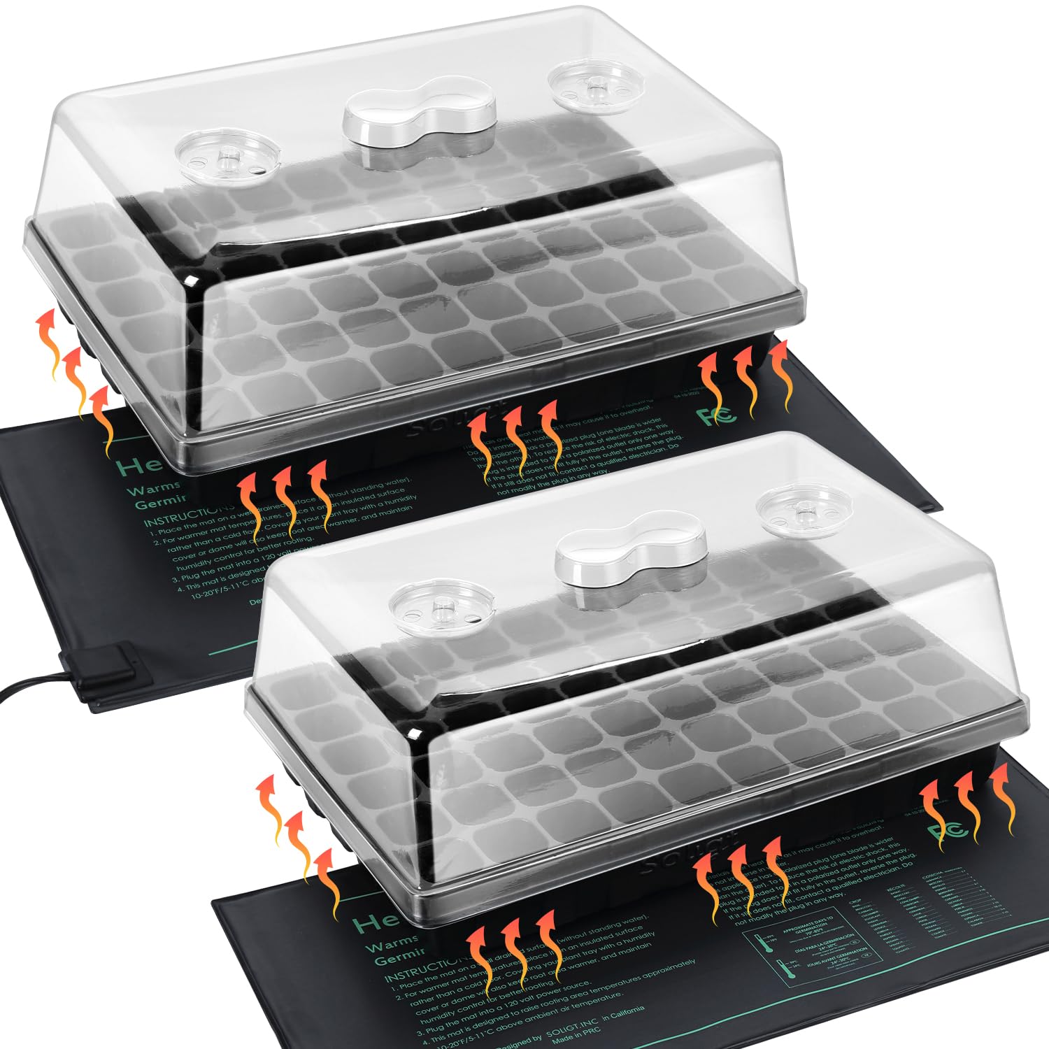 SOLIGT 3 Set 60-Cell Seed Starter Kit with Domes, Cell Trays and Heat Mats | Cloning, Propagation and Germination Station