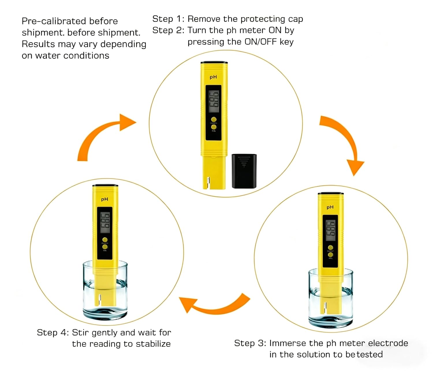 Digital pH Meter Tester Pen for Water, Pre-Calibrated, High Accuracy ±0.01, 0–14 pH Range, Pocket Size for Drinking Water, Pool, Aquarium & Hydroponics (Yellow)