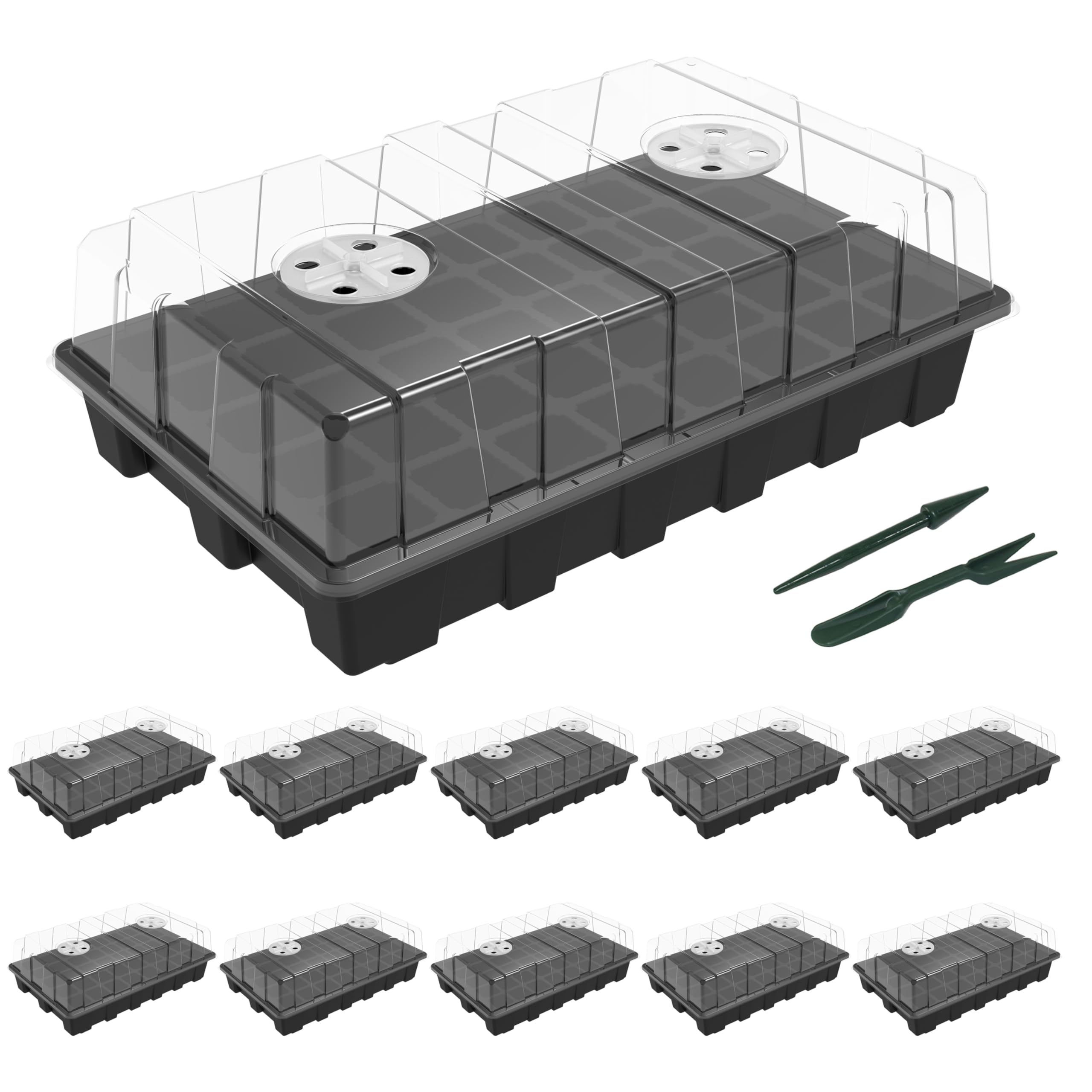 Gardzen 5-Set Seed Starter Tray Kits, Durable Plant Germination Trays with Humidity Vented Domes and Bases, Ideal for Seed Starting, Indoor Gardening, and Greenhouse (Total 200 Cells) | Durable Plant Germination Kit with Humidity Control Domes for Indoor