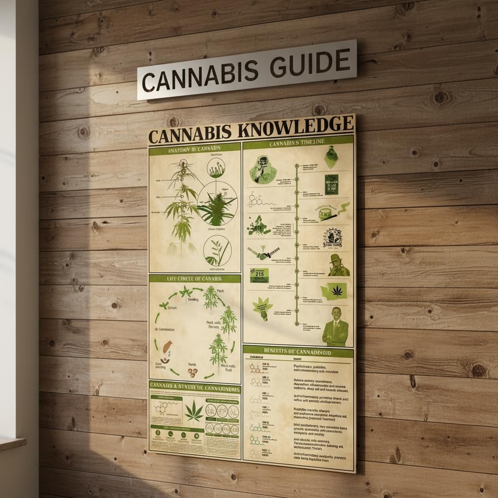Cannabis Knowledge Vintage Wall Sign: 8x12 Inch, Gauge Steel, Pre-Drilled, Waterproof, Wall-Mountable, English Language, Perfect for Home, Garden, Cafe, Kitchen, Bathroom, and Garage Decor