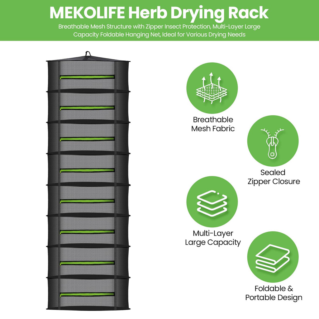 MEKOLIFE 6-Layer Herb Drying Rack with Collapsible Mesh Design | 23.62 Inch Hanging Drying Rack with Zipper and Garden Pruning Shears - Versatile Plant Drying Solution