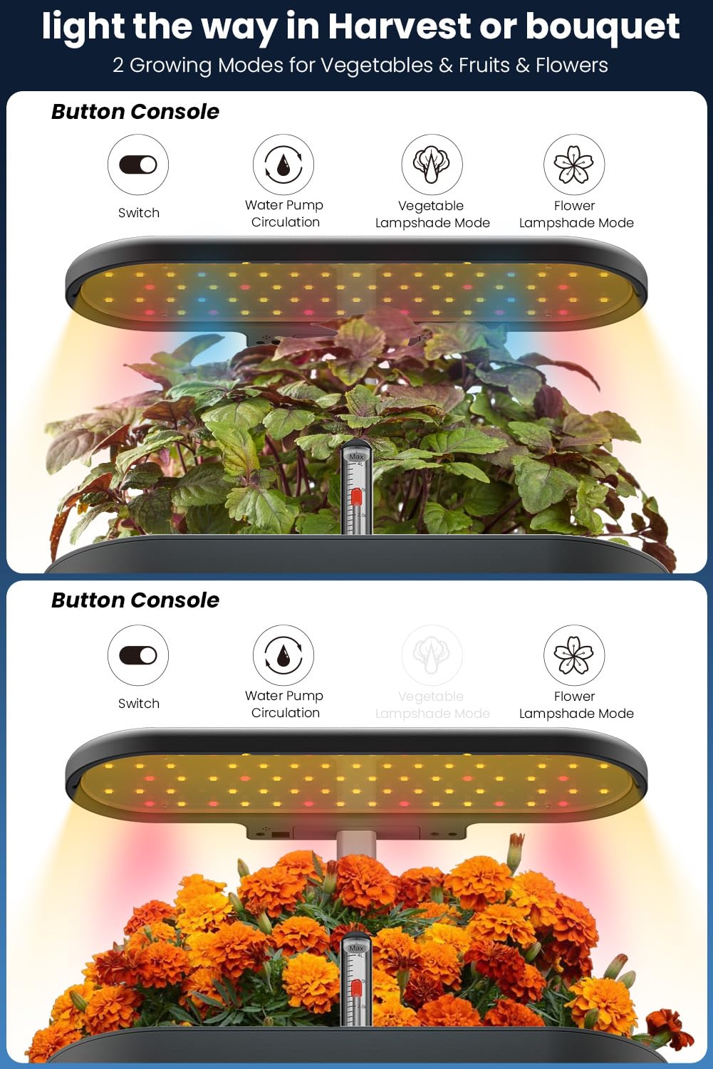 inbloom 12 Pods Hydroponics Growing System Kit, Herb Garden Planter Indoor Kit, Indoor Gardening Hydroponics Growing System with 4.2L Water Pump, Height Adjustable, Gifts for Woman, Transparent Black