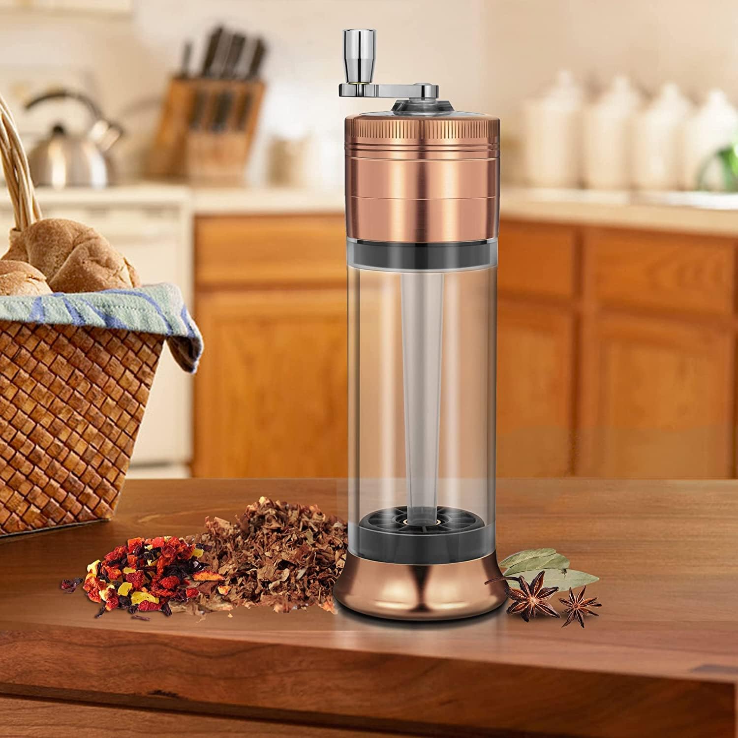 3-in-1 Spice Grinder Hand Crank Loader Roller Crusher Filler Flower Buds Milling Grinding Storage with Magnetic Lid