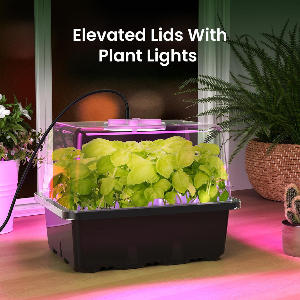 Kit de inicio de semillas MIXC con luz de crecimiento, kit de bandeja para plántulas elevadas con cúpula de humedad ajustable y bandeja de celdas transparentes, 12 perlas LED de espectro completo para