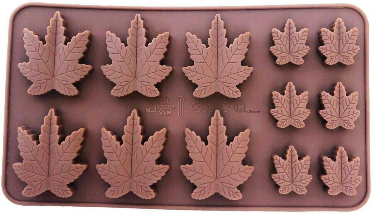 SET OF 3 X Marijuana Shaped leaf design Silicone Lollipop Gummy Brownies Hard Candy Edible leaf Mold Ice Cube Chocolate Soap Candle Tray Party maker (3x Brown Molds)