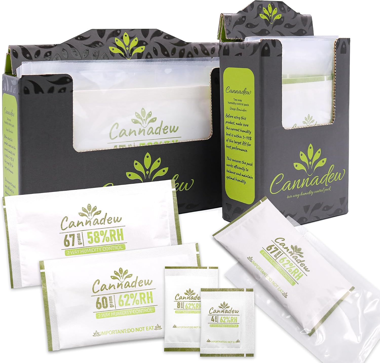 62% RH, 8g (15 Pack) Cannadew Humidity Packs Two-Way Humidity Control Pack - Moisture Absorbers & Hydration Packets for Curing and Storage