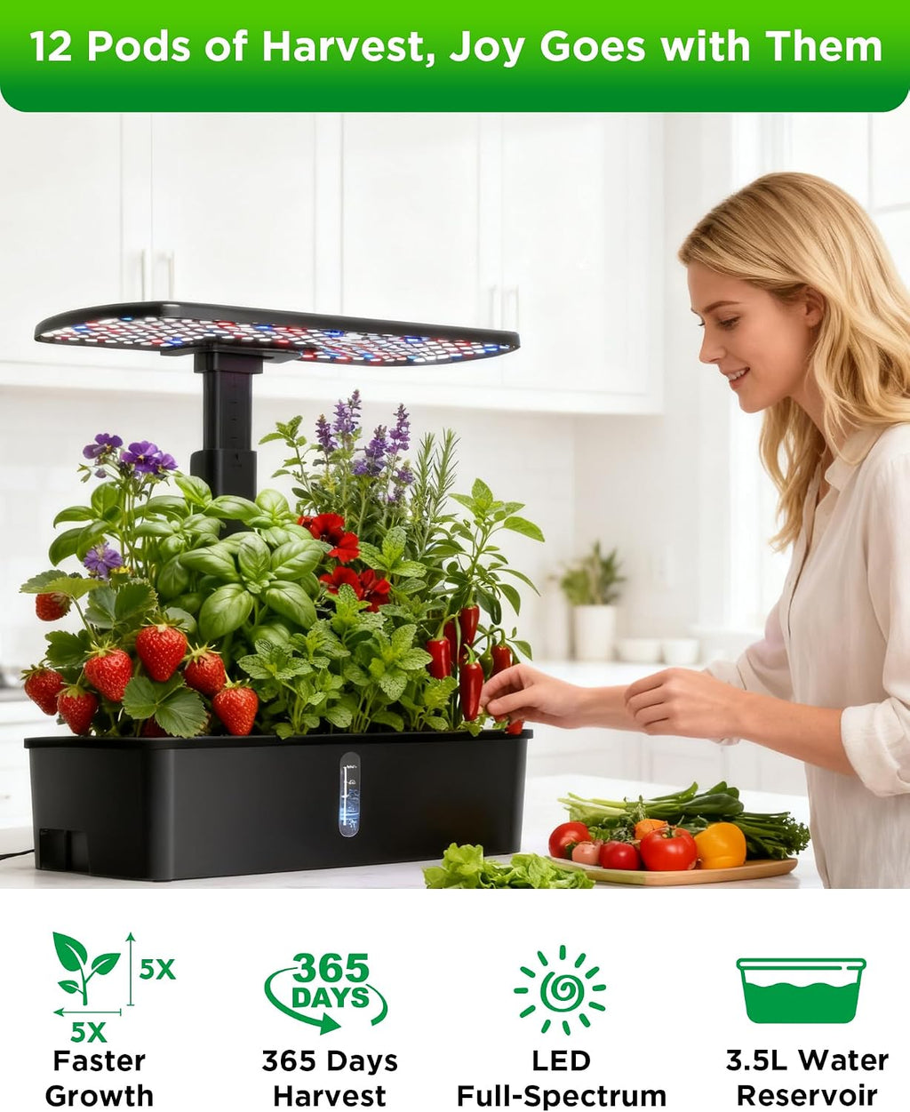 Hydroponics Growing System Kit 12 Pods Indoor Garden, Hydroponic Indoor Herb Garden Kit with Grow Light, Smart in Door Gardening Gifts for Women, Adjustable Height, Auto Timer, Quiet Pump