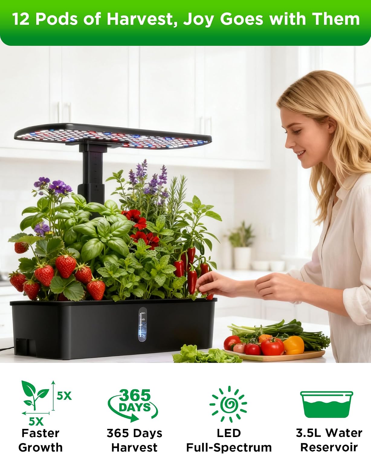 Hydroponics Growing System Kit 12 Pods Indoor Garden, Hydroponic Indoor Herb Garden Kit with Grow Light, Smart in Door Gardening Gifts for Women, Adjustable Height, Auto Timer, Quiet Pump