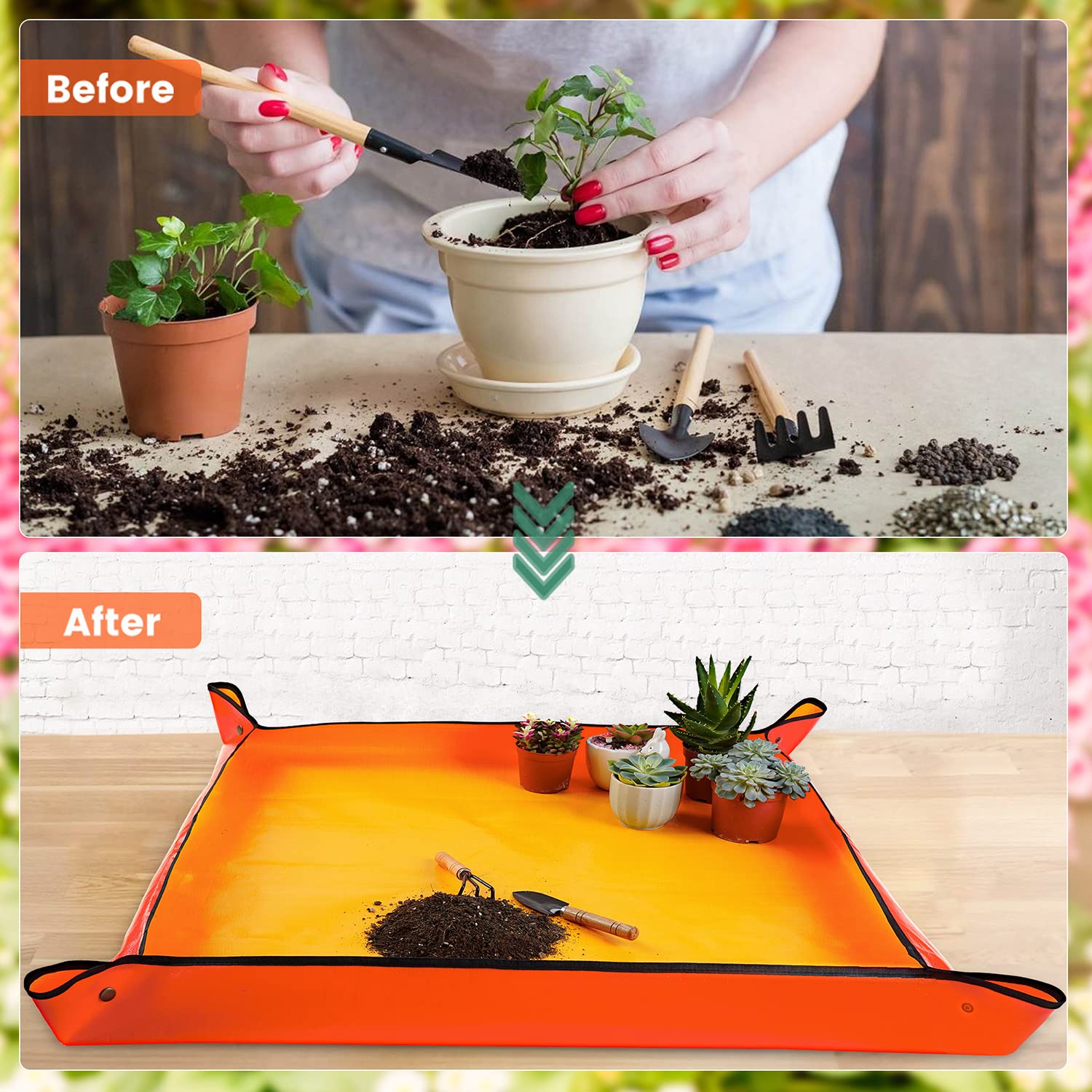 Repotting Mat for Indoor Plant Transplanting Control Mess, 26.8"X26.8" Waterproof Succulent Potting Mat Square Planting Tray Soil Change Mat Gardening Gifts for Plant Lovers