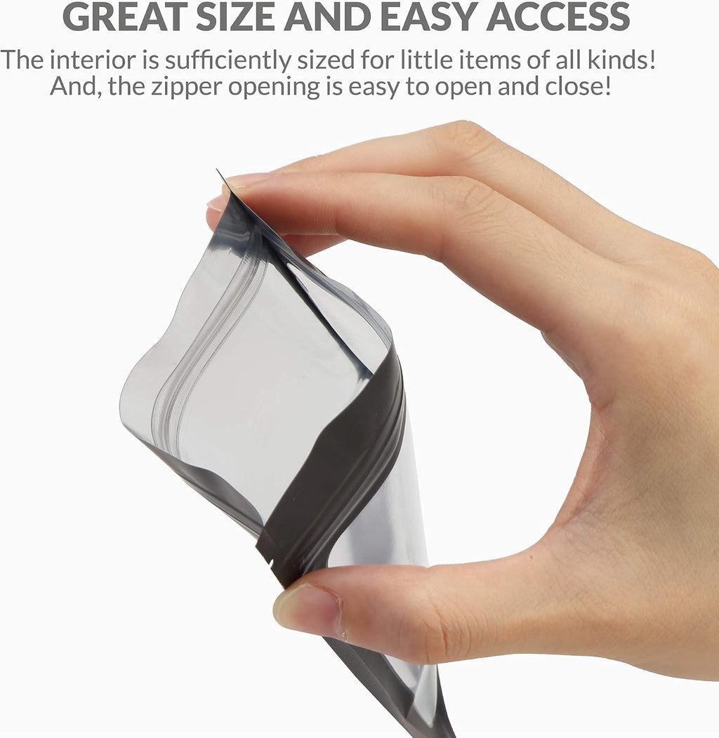 Mylar Bags with Zipper Seal 4 x 6" | 100 Bags | Black | Resealable Heat Seal Bags for Candy and Food Packaging, Medications and Vitamins | For Liquid and Solids (Black, 4" x 6")
