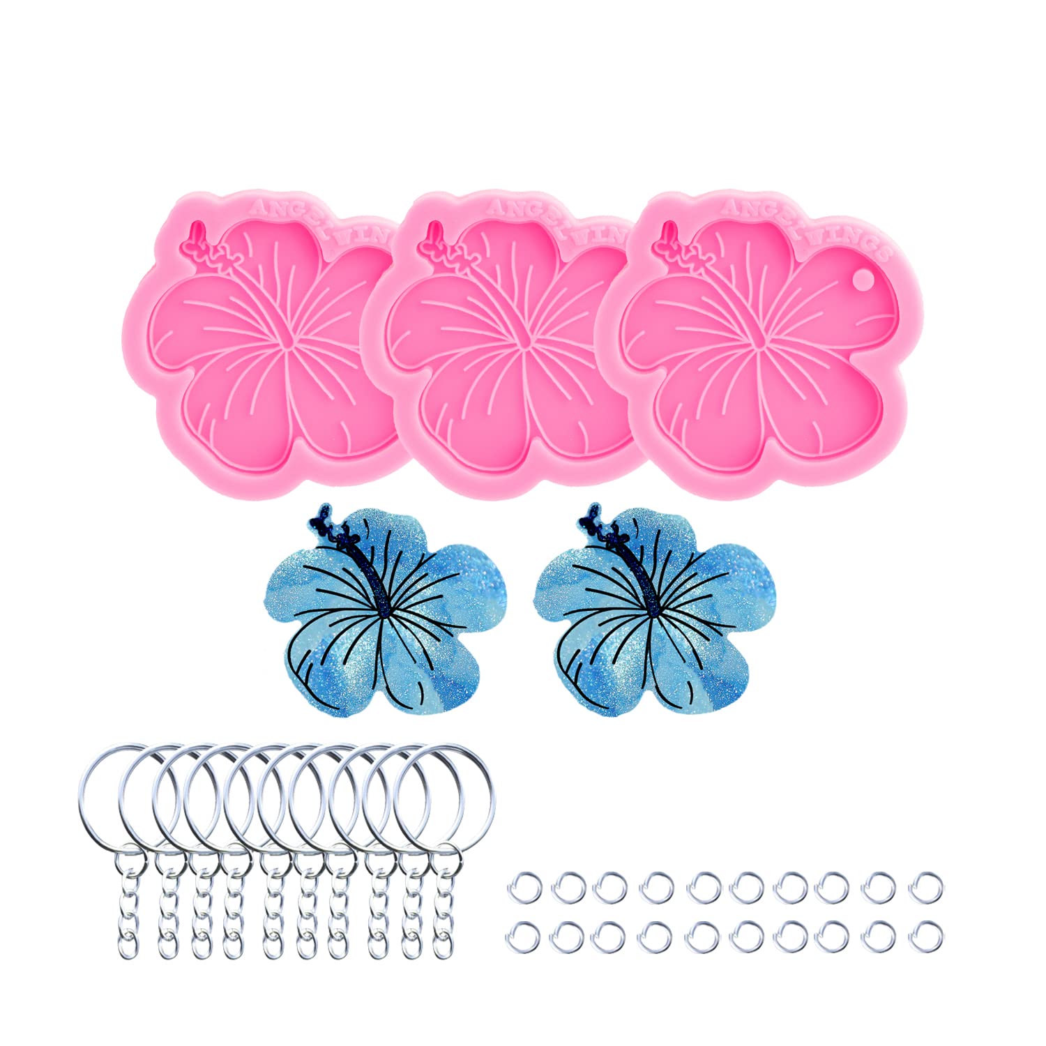 3pc Marijuana Silicone Keychain Mold, Pot Leaf Hemp Resin Epoxy Molds with 10Pc Key Ring (DY0156+DY0156+DY0156+PJ)