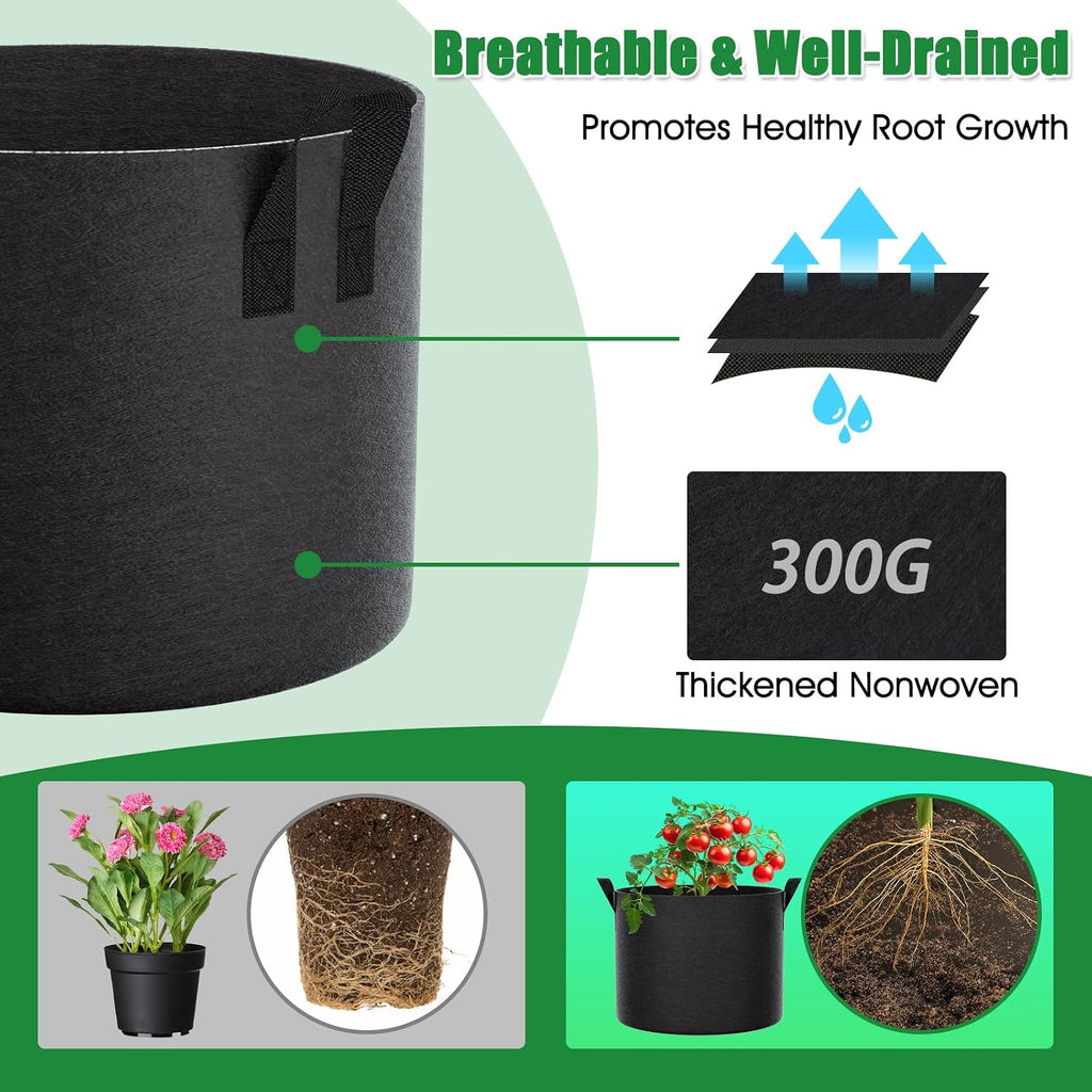5 Gallon Grow Bags 8 Pack – 300G Thickened Fabric Plant Pots with Reinforced Handles, Breathable Drainage Planters for Vegetables, Flowers & Herbs Indoor Outdoor