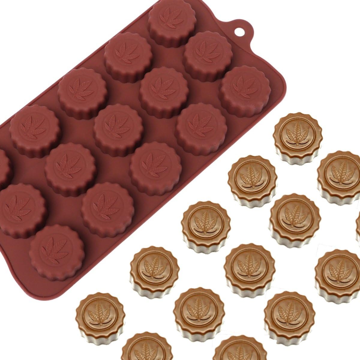 Marijuana Leaf Embossed Silicone Chocolate Candy Mold Ice Cube Trays, 2 Pack