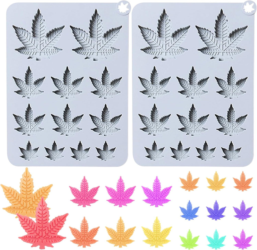 Leaf Silicone Mold for Chocolate Candy Soap Gummy | 12-Cavity Tray, 20.4 x 14.9 cm, Maple Leaf Shape, For Baking & Crafts, Pack of 2