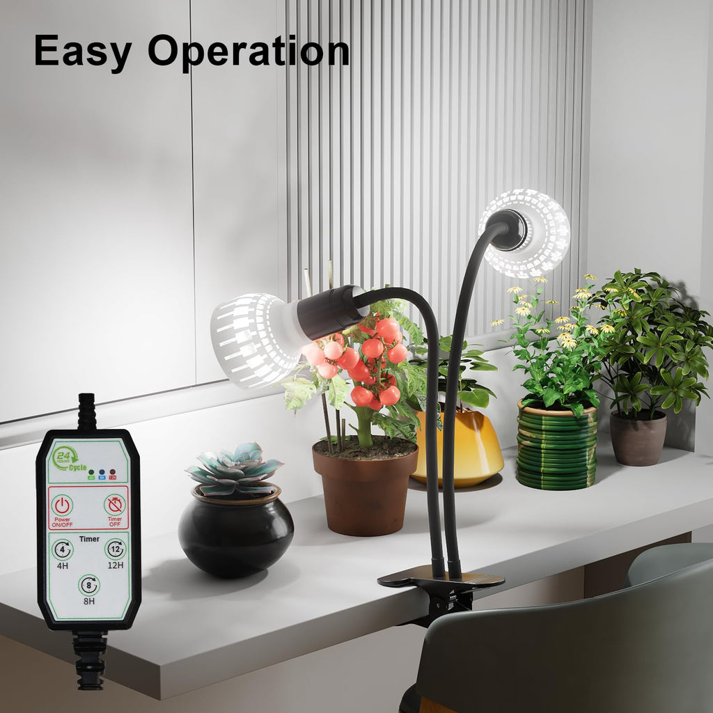 Grow Light,24W (160Watts Equiv) 5000K White Full Spectrum LED Growing Lamp Clip on Desk for Indoor Plants,Bulbs Replaceable & Non-dimmable (Black, 80Watts)