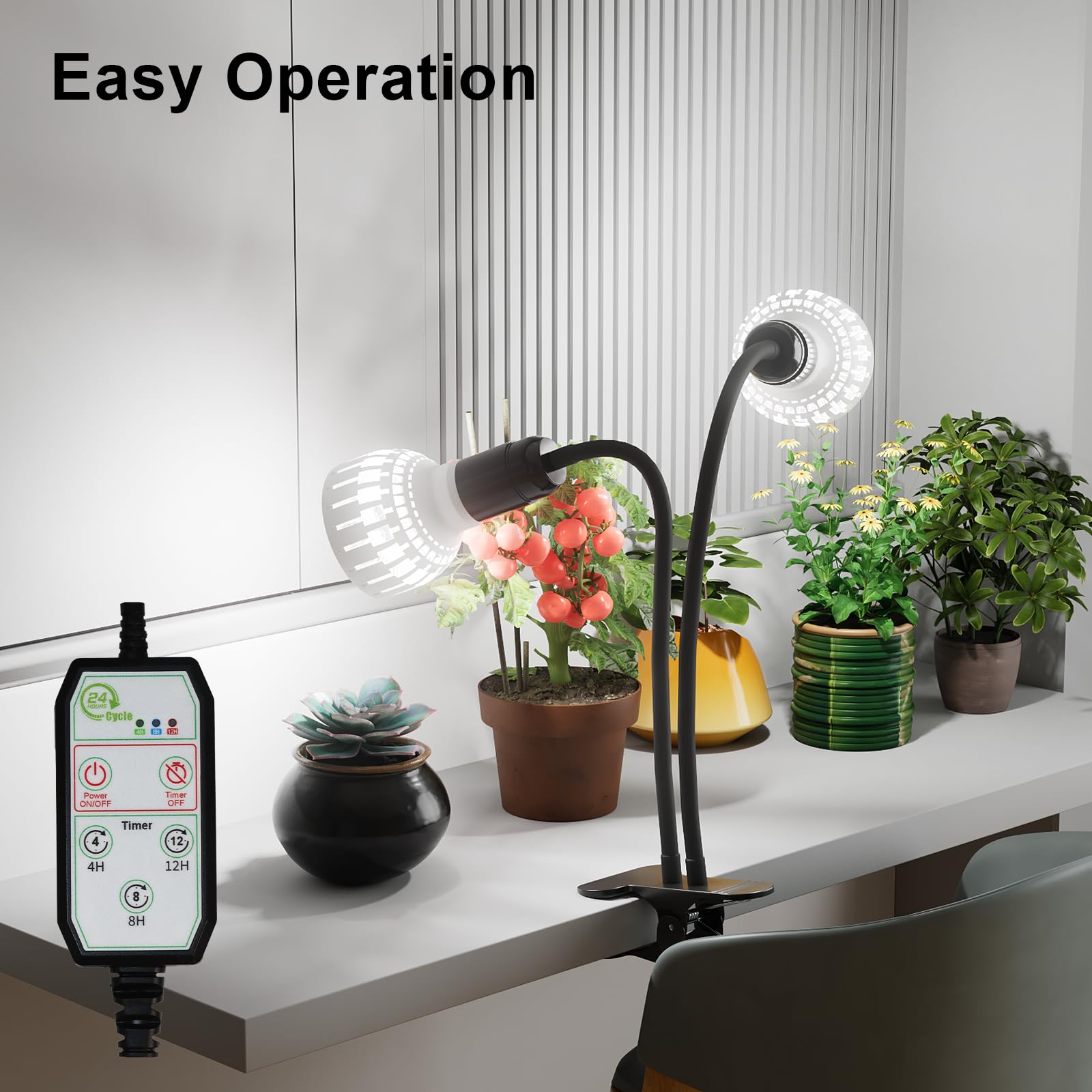 Grow Light,24W (160Watts Equiv) 5000K White Full Spectrum LED Growing Lamp Clip on Desk for Indoor Plants,Bulbs Replaceable & Non-dimmable (Black, 80Watts)