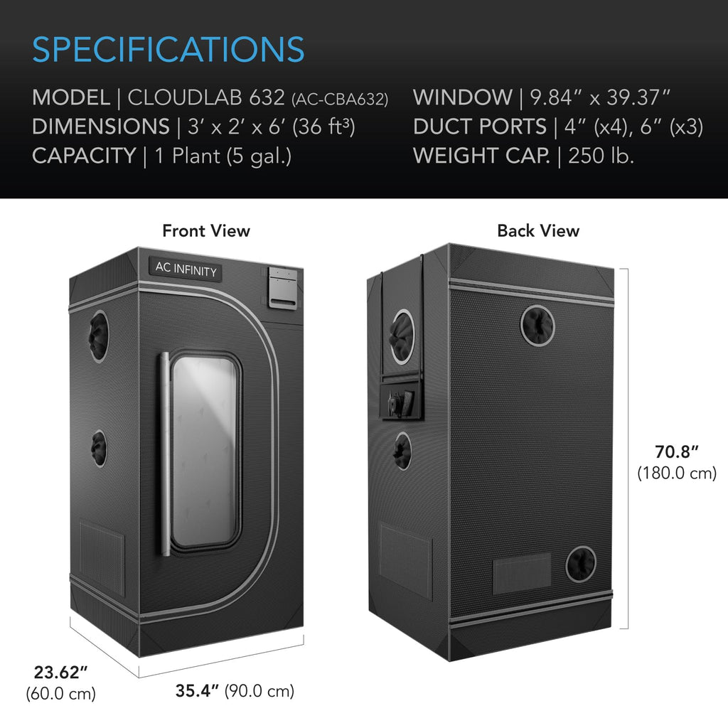 AC Infinity CLOUDLAB 422, Advance Grow Tent 2x2, Thickest 1" Poles | 2000D Mylar Canvas, Lab-Tested Highest Reflectivity, Largest Zipper Window, Controller Mount Plate, 24" × 24" × 48" Grow Tent
