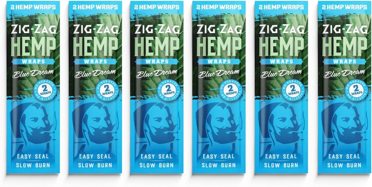 ZIG-ZAG Hemp Wraps Rolling Papers, Mellow Haze 6 pack | 2 sheets per pack, Slow Burn, Plant Based
